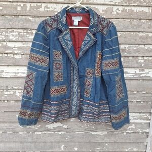 Coldwater Creek Denim Jacket Womens  Embroidered Boho Coastal Cowgirl Size 1X